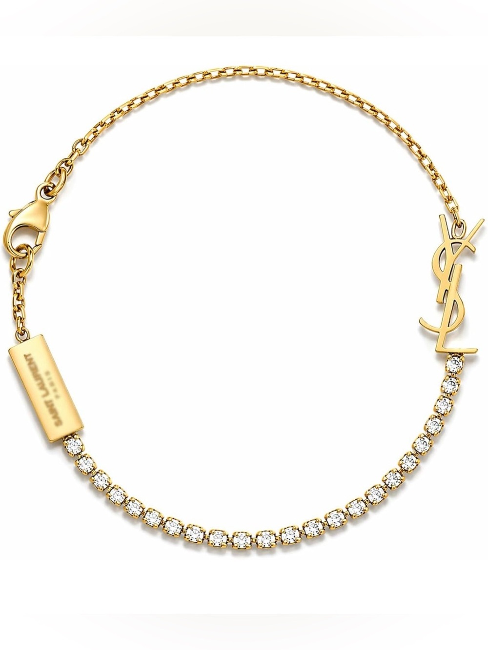 🆕 YSL Gold Logo Tennis Bracelet with Crystal Accents - Picture 6 of 6
